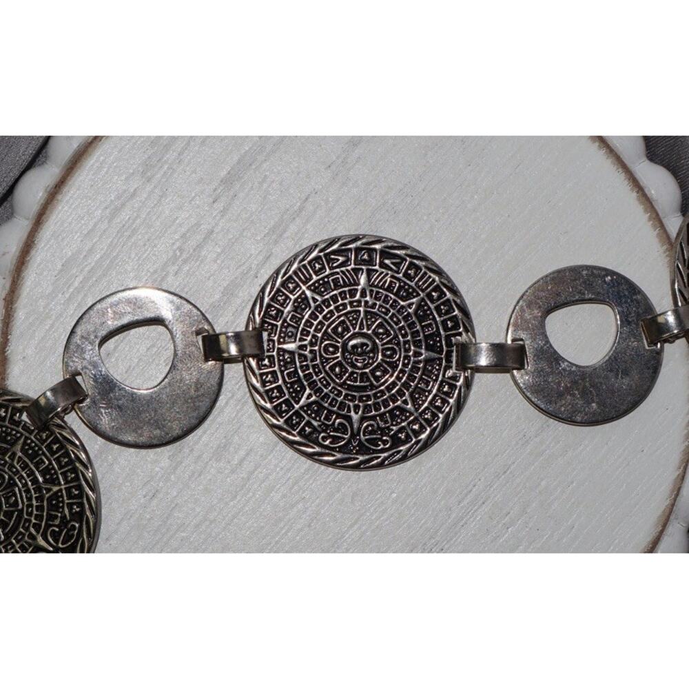 Vintage Mexico Sterling Silver Aztec Mayan Calendar Link Bracelet ￼43.4G / 7.5in